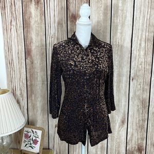Peck & Peck Velvety Semi-Sheer Leopard Print Button Down Small NWT